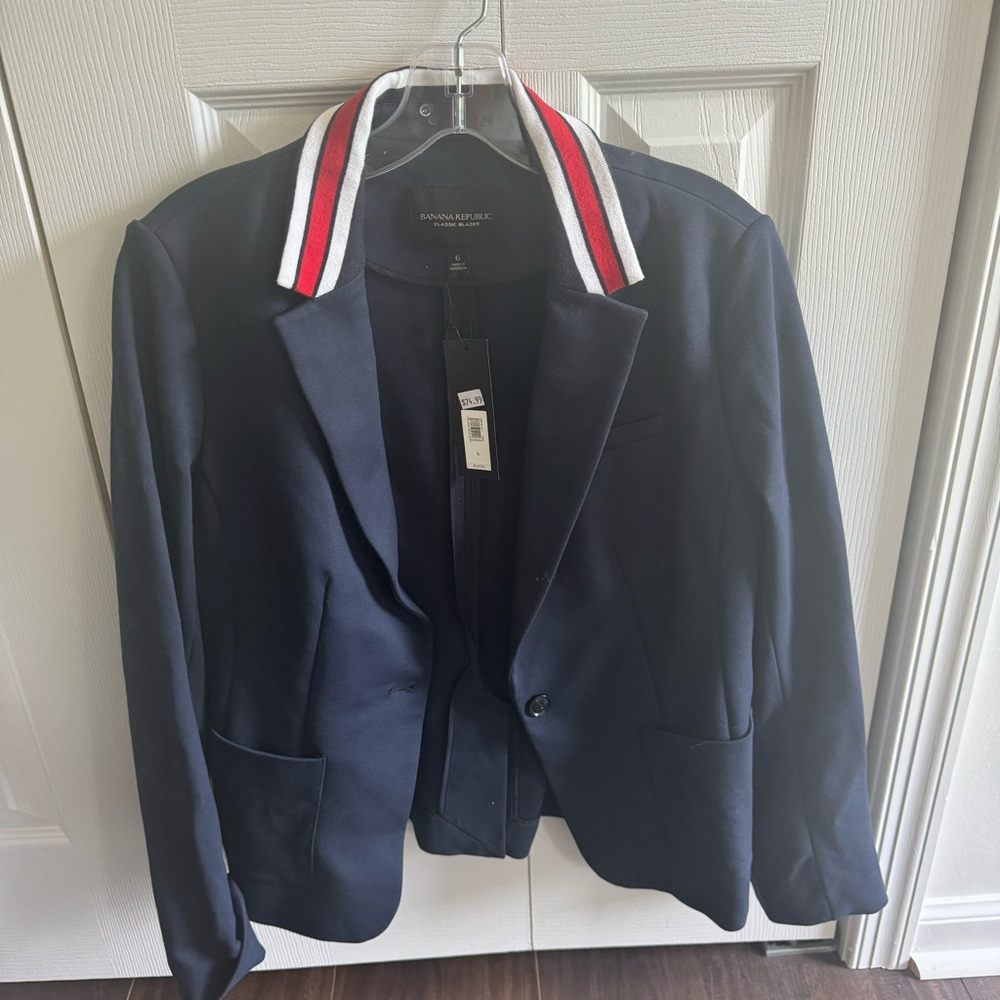 Navy Blue Banana Republic Blazer with Accent collar
